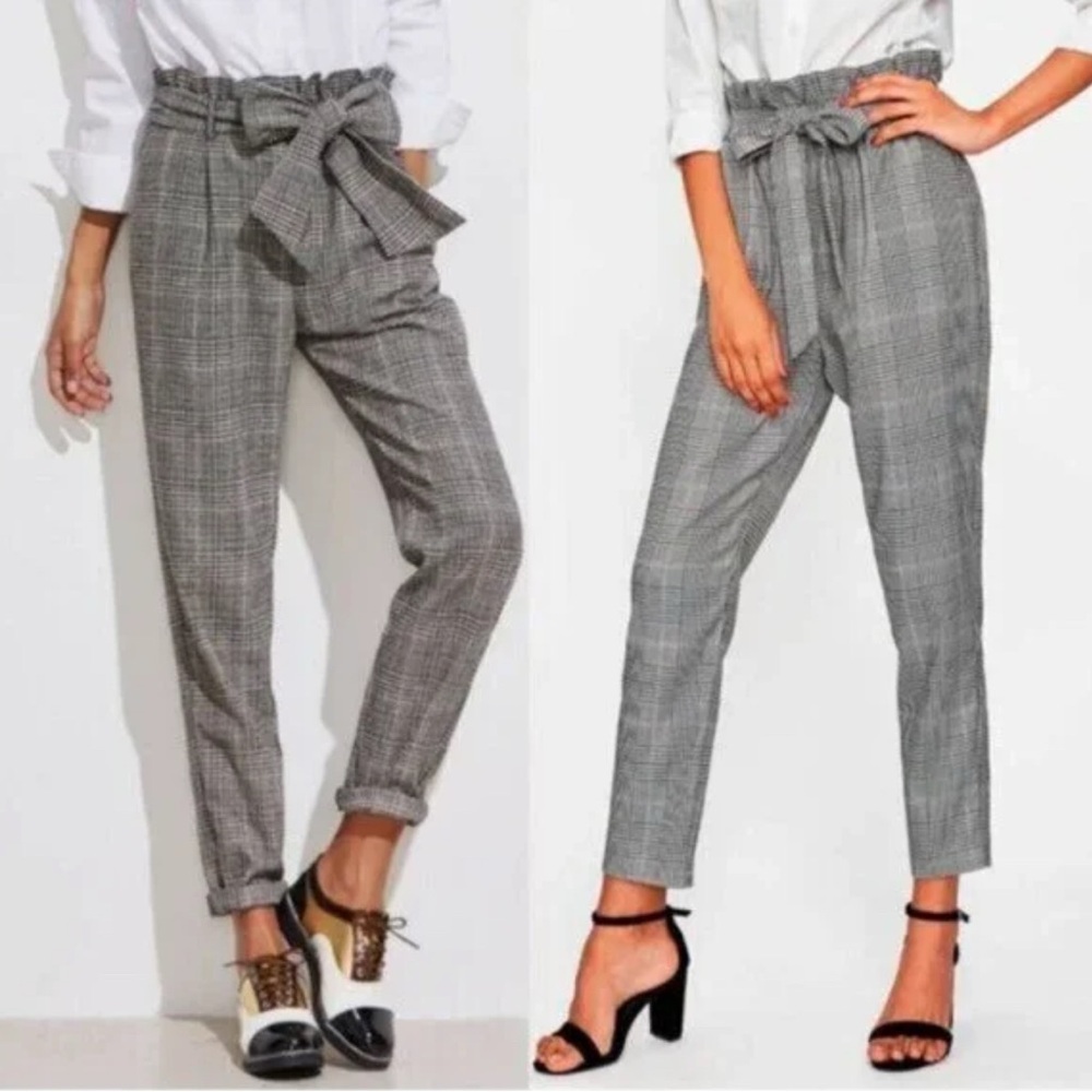 Zara Trafaluc Plaid Paperbag Waist Pants XS